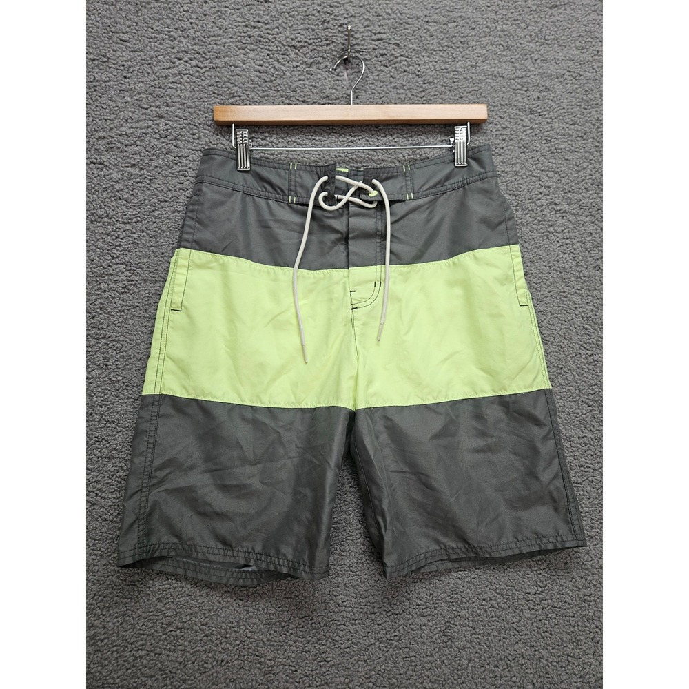 American Eagle Board Shorts Small Gray Neon Yellow Colorblock Surf Swimwear